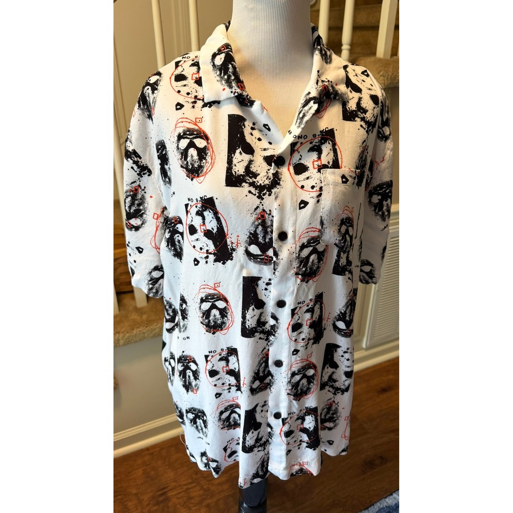 Friday the 13th Jason Voorhees Hockey Mask Button Down Shirt Mens Large White